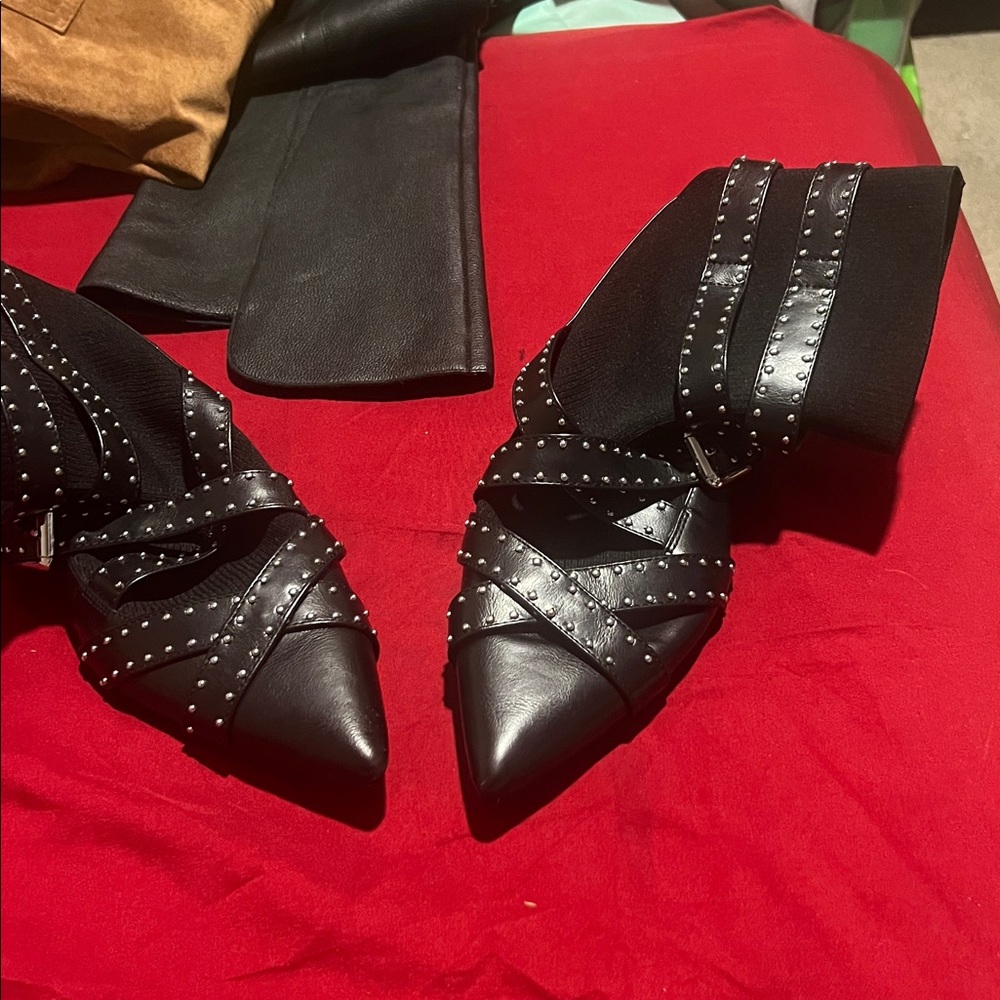 Zara Basic Black Studded Pointed Toe Boots